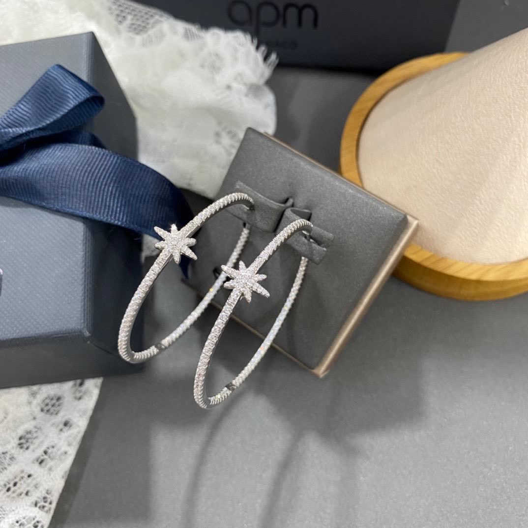 APM Monaco Silver Hoop Earrings with Diamond Star
